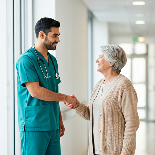 Nurse interacting with elderly patient